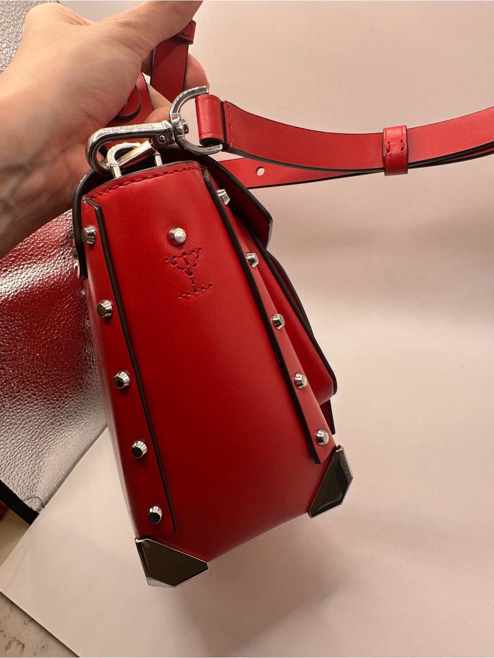 Michael Kors Red Leather Structured Satchel with Silver Hardware - Picture 7 of 11